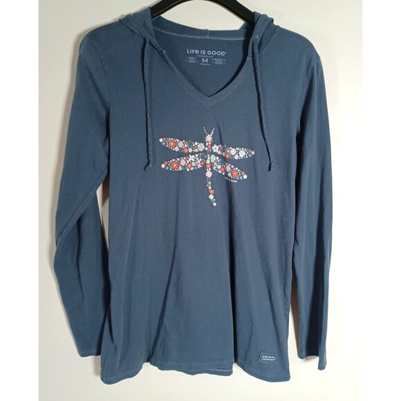 Life is Good Crusher Tee Medium Floral Dragonfly Hooded Gorpcore Outdoor - Picture 2 of 6